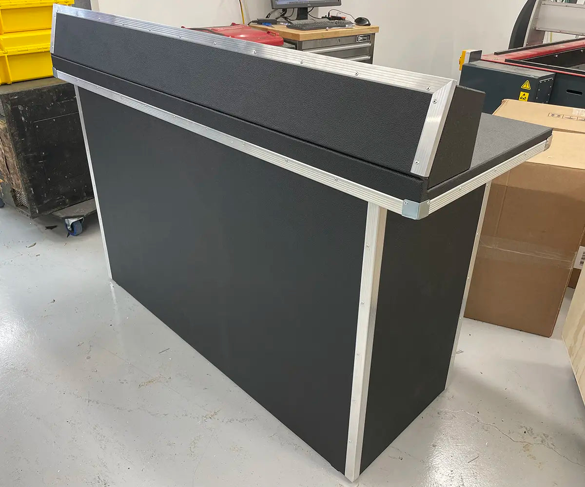 Portable Heavy-Duty DJ BOOTH-TABLE | Black Tolex Vinyl covered with Aluminium Trim