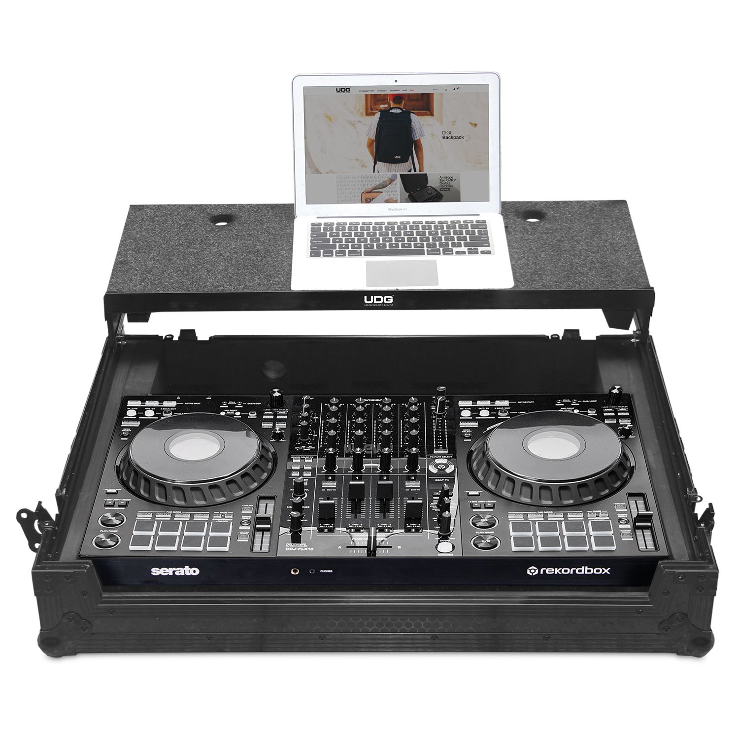 UDG Ultimate FLIGHT CASE Pioneer DDJ-FLX10 Black Plus (Laptop Shelf + Wheels)