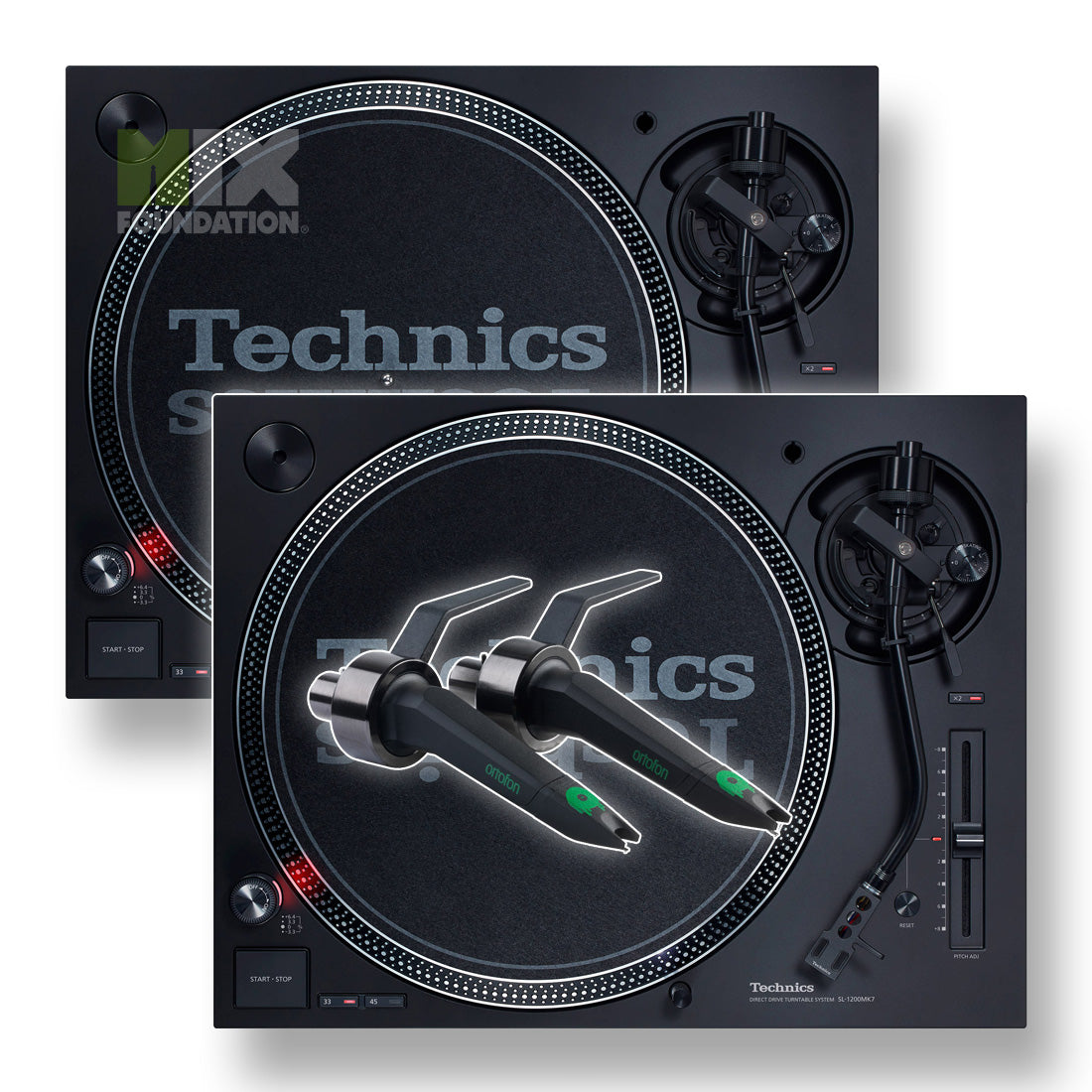 Technics SL-1210MK7 Direct Drive DJ Turntable (PAIR) w/ Ortofon Concorde MIX Cartridges Package