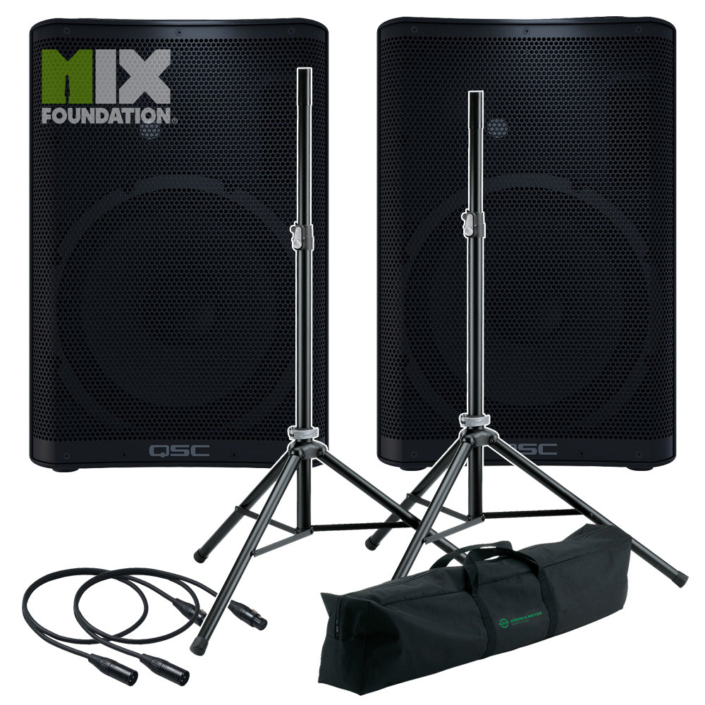 QSC CP12 | 2KW Powered 12" Speakers & Stands Package System